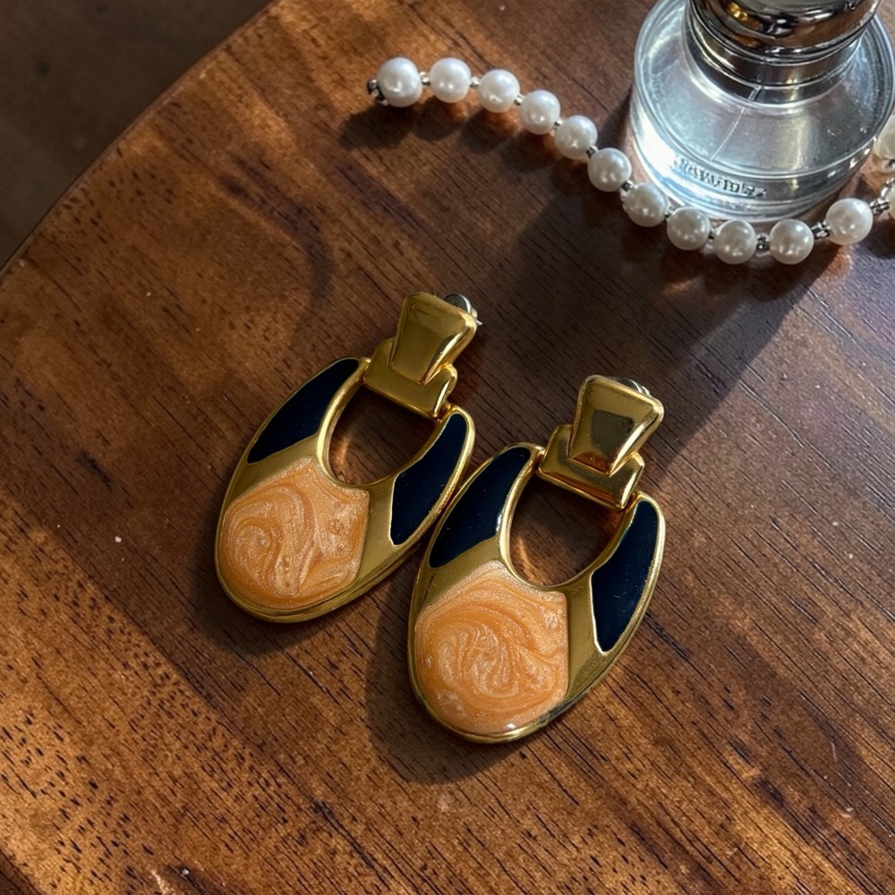 Vintage Gold and Black Earrings